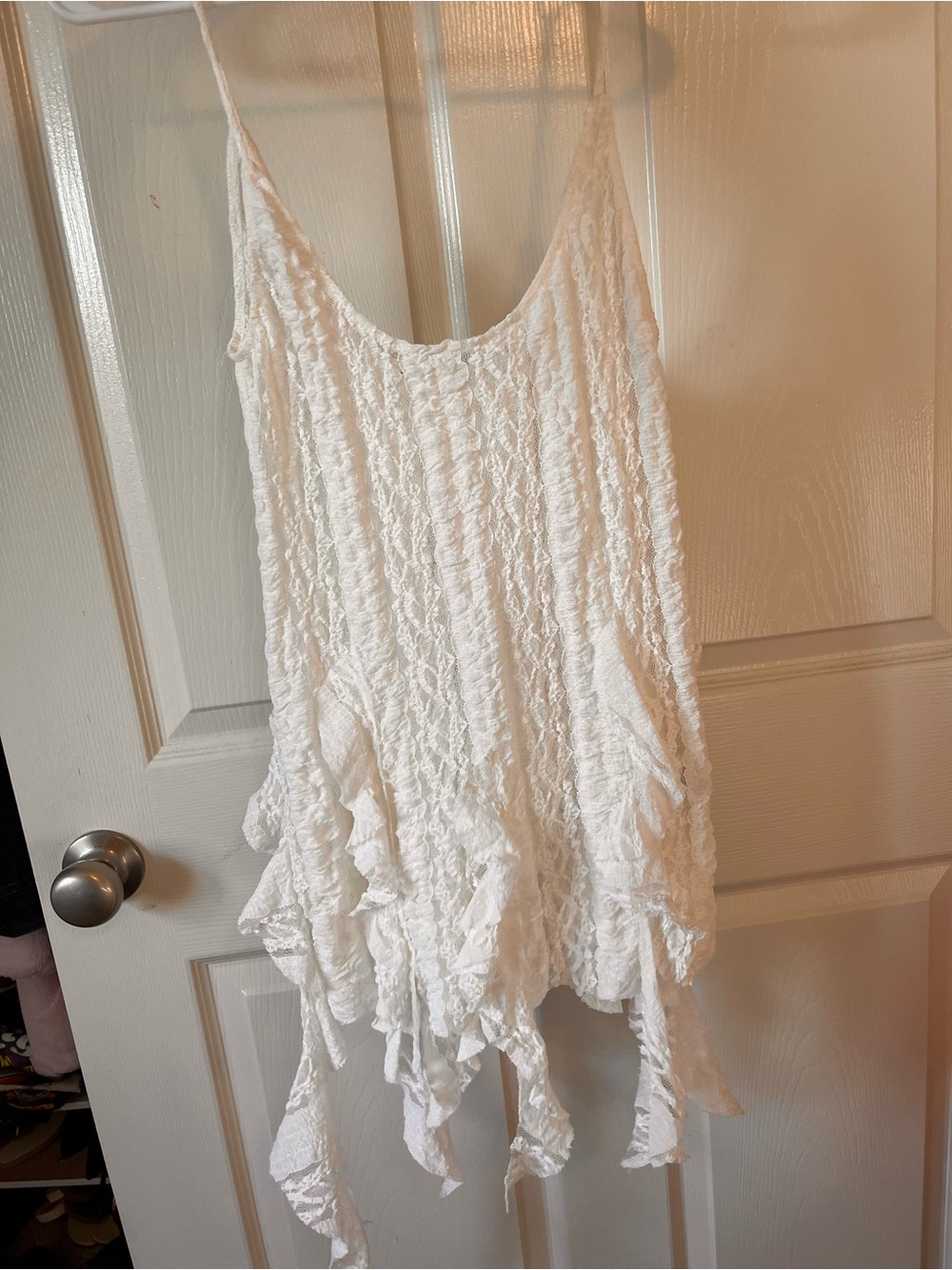 Zara White Textured Ruffle Tank Top